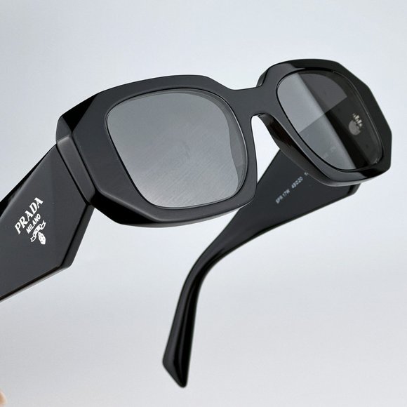 Prada PR17WS 1AB07Z Sunglasses Shiny Black Mirror Rectangle Unisex - Picture 6 of 14